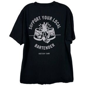 Sketchy Tank Support Your Local Bartender Black Short Sleeve Unisex Tee Large L